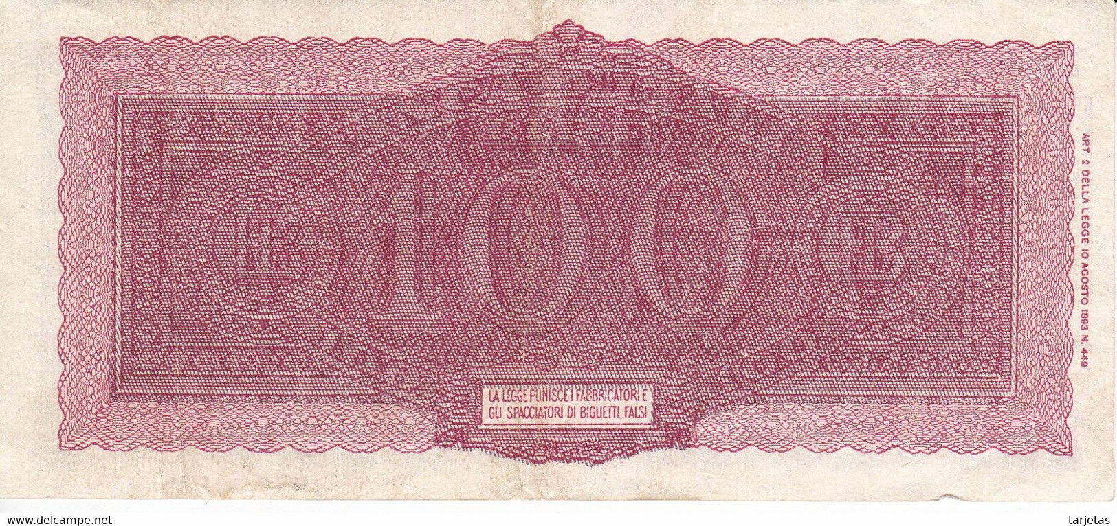 BILLETE DE ITALIA DE 100 LIRAS DEL AÑO 1944  (BANKNOTE) - 100 Liras