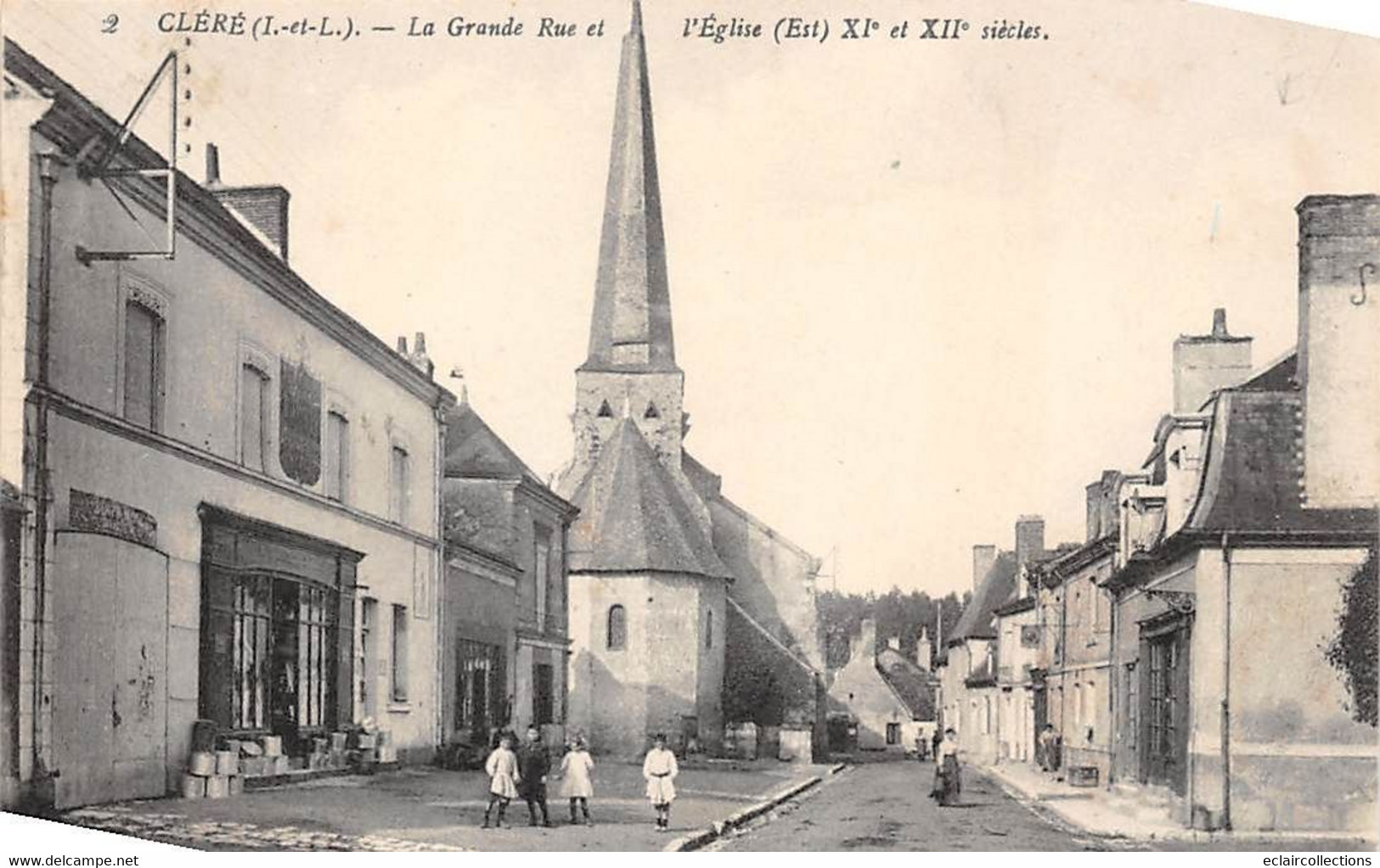 Cléré-les-Pins    37         Grande Rue , L'église, Commerce      (voir Scan) - Cléré-les-Pins