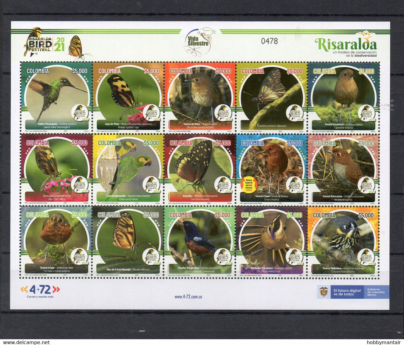 COLOMBIA, 2021 , BIRDS, BUTTERFLIES  S/S, MNH **NEW! - Otros & Sin Clasificación