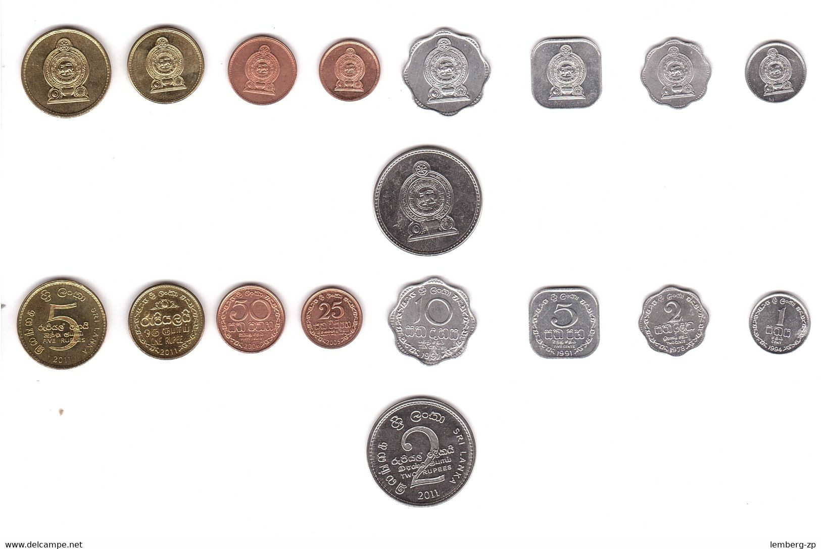 Sri Lanka - Set 9 Coins 1 2 5 10 25 50 Cents 1 2 5 Rupees 1978 - 2011 AUNC / UNC Lemberg-Zp - Sri Lanka