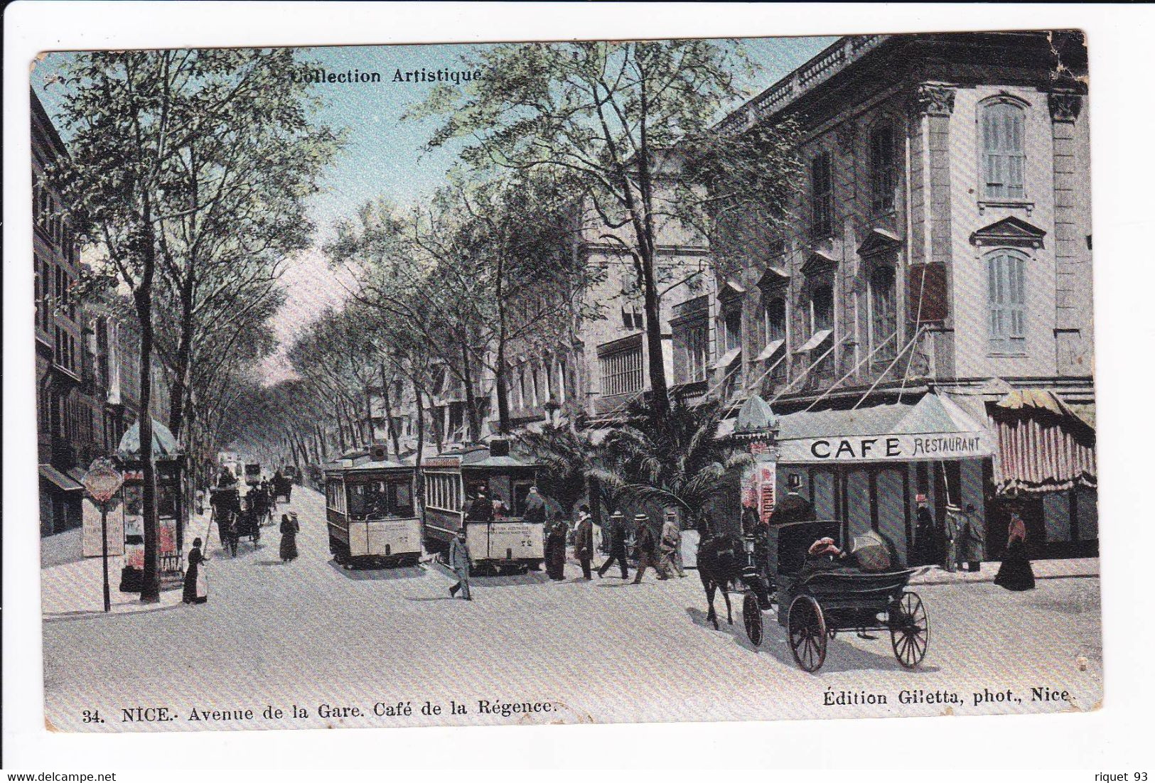 34 - NICE - Avenue De La Gare. Café De La Régence (Tramway Et Voitures à Chevaux) - Straßenverkehr - Auto, Bus, Tram