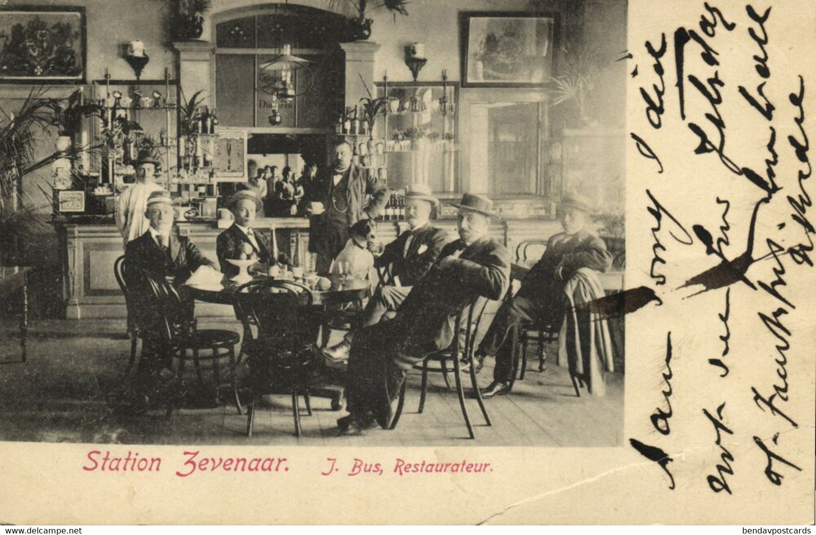 Nederland, ZEVENAAR, Station Restaurant, Eigenaar J. Bus (1901) Ansichtkaart - Zevenaar