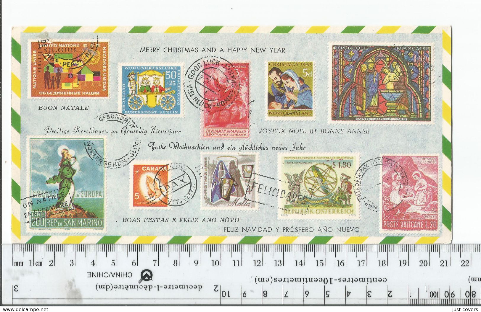 Christmas Card Featuring Embossed Pictures Of Stamps And Cancellations.NOTE No Actual Stamps.....................(Box 8) - Andere & Zonder Classificatie