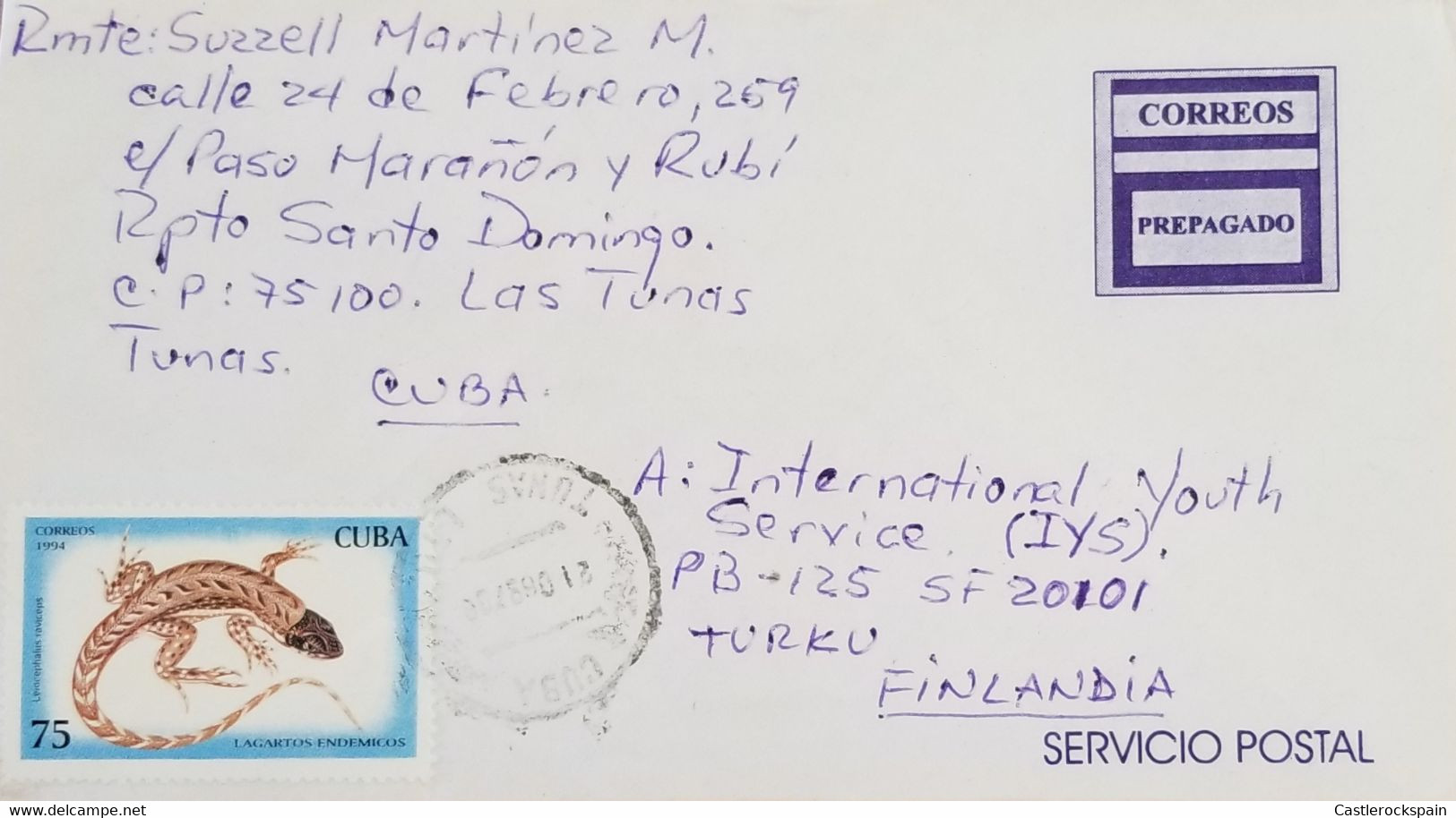 O) 1994 CARIBBEAN, PREPAID, ENDEMIC LIZARD, LEIOCEPJALUS RAVICEPS, CIRCULATED TO FINLAND - Cartas & Documentos