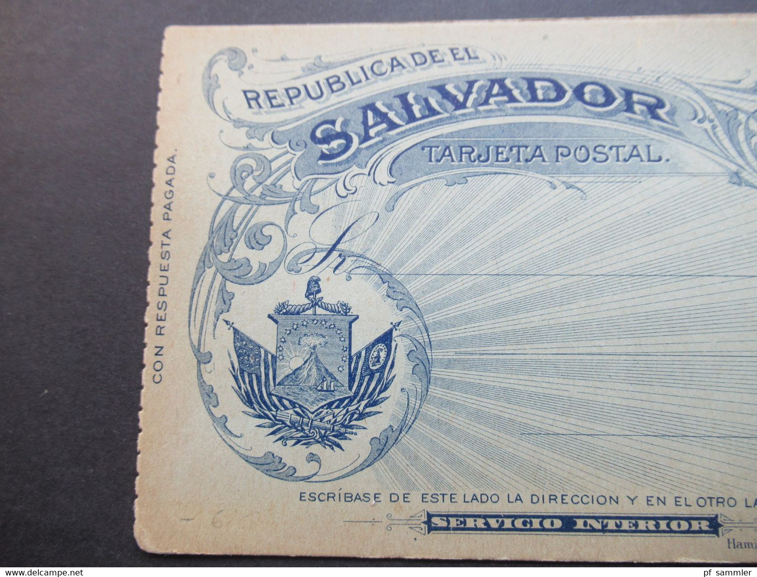 El Salvador Ganzsache / Doppelkarte Ungebraucht! Tarjeta Postal Servicio Interior Hamilton Bank Note Engraving - Salvador