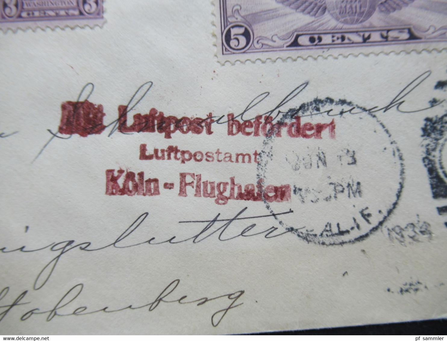 USA 1934 Flugpostmarke Nr. 321 Rechts Ungezähnt Roter Stempel Mit Luftpost Befördert Luftpostamt Köln Flughafen - Lettres & Documents