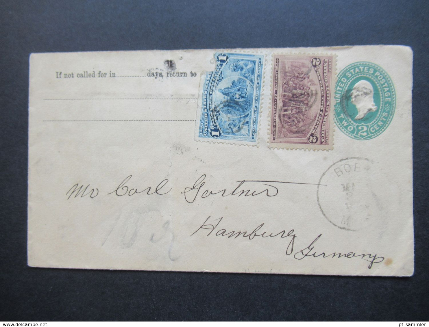 USA1893 GA Umschlag Mit 2 Zusatzfrankaturen Kolumbus Nr.73 Und 74 Überseebrief Nach Hamburg Mit Ank. Stempel - Storia Postale