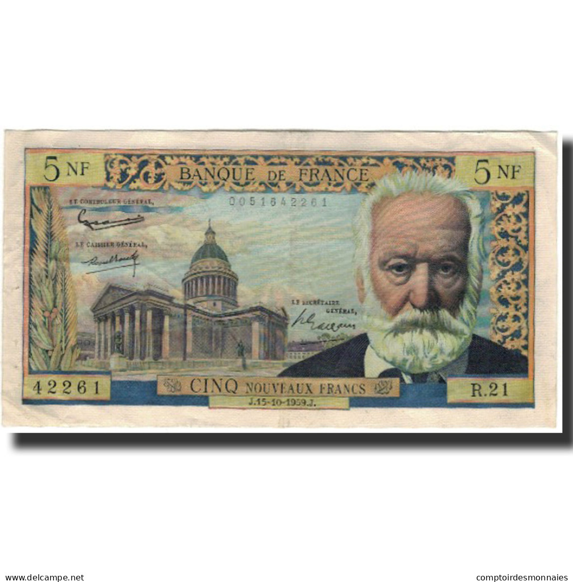 France, 5 Nouveaux Francs, Victor Hugo, 1959, 1959-10-15, TTB, Fayette:56.3 - 5 NF 1959-1965 ''Victor Hugo''