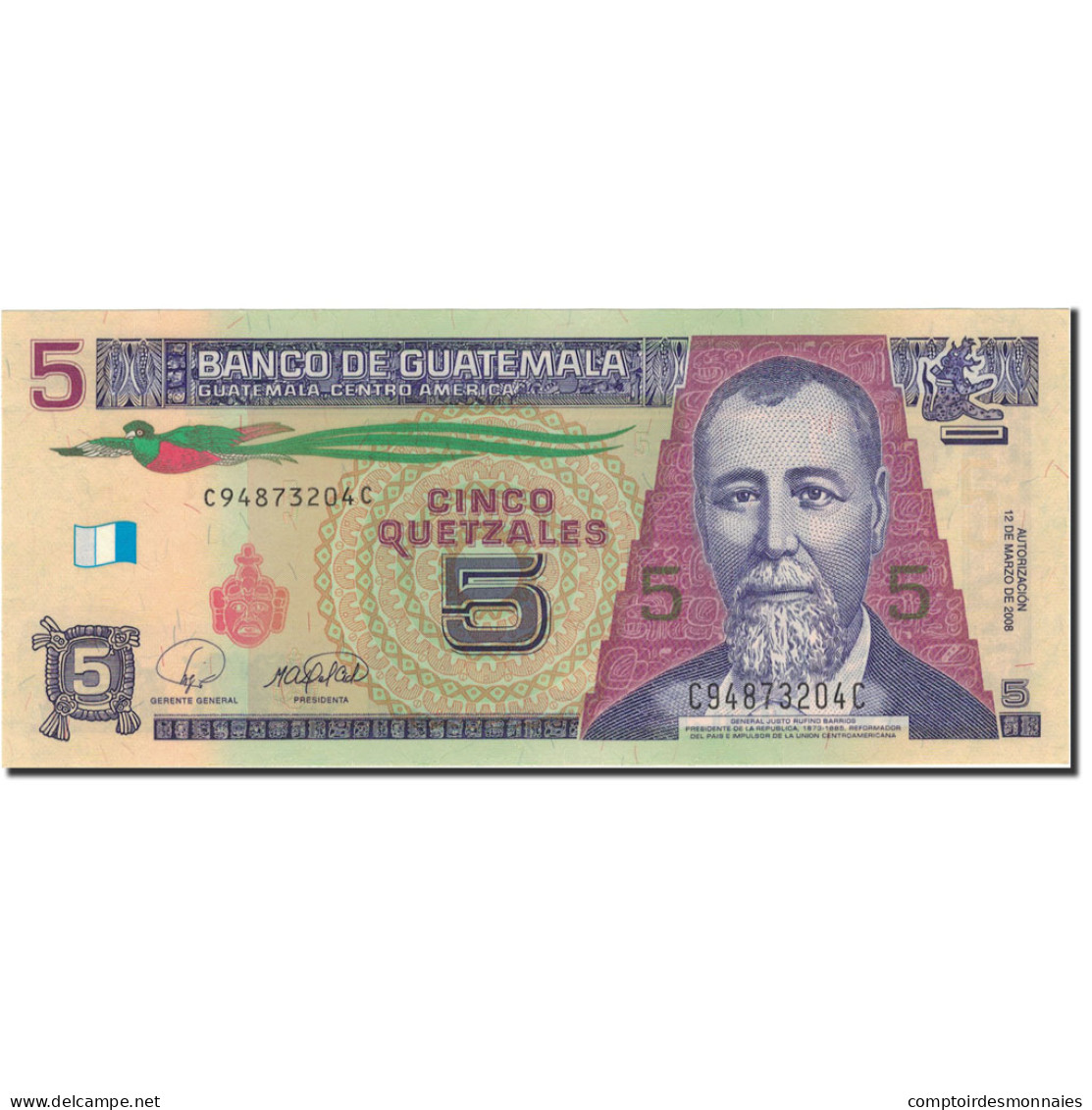 Billet, Guatemala, 5 Quetzales, 2008, 2008-03-12, KM:116, SPL+ - Guatemala