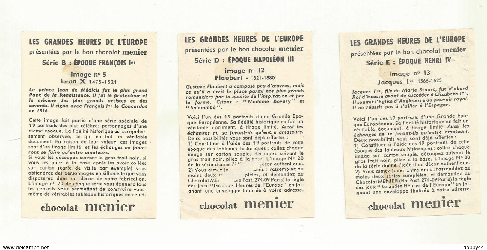 CHOCOLAT MENIER 3 IMAGES LES GRANDES HEURES DE L'EUROPE - Menier