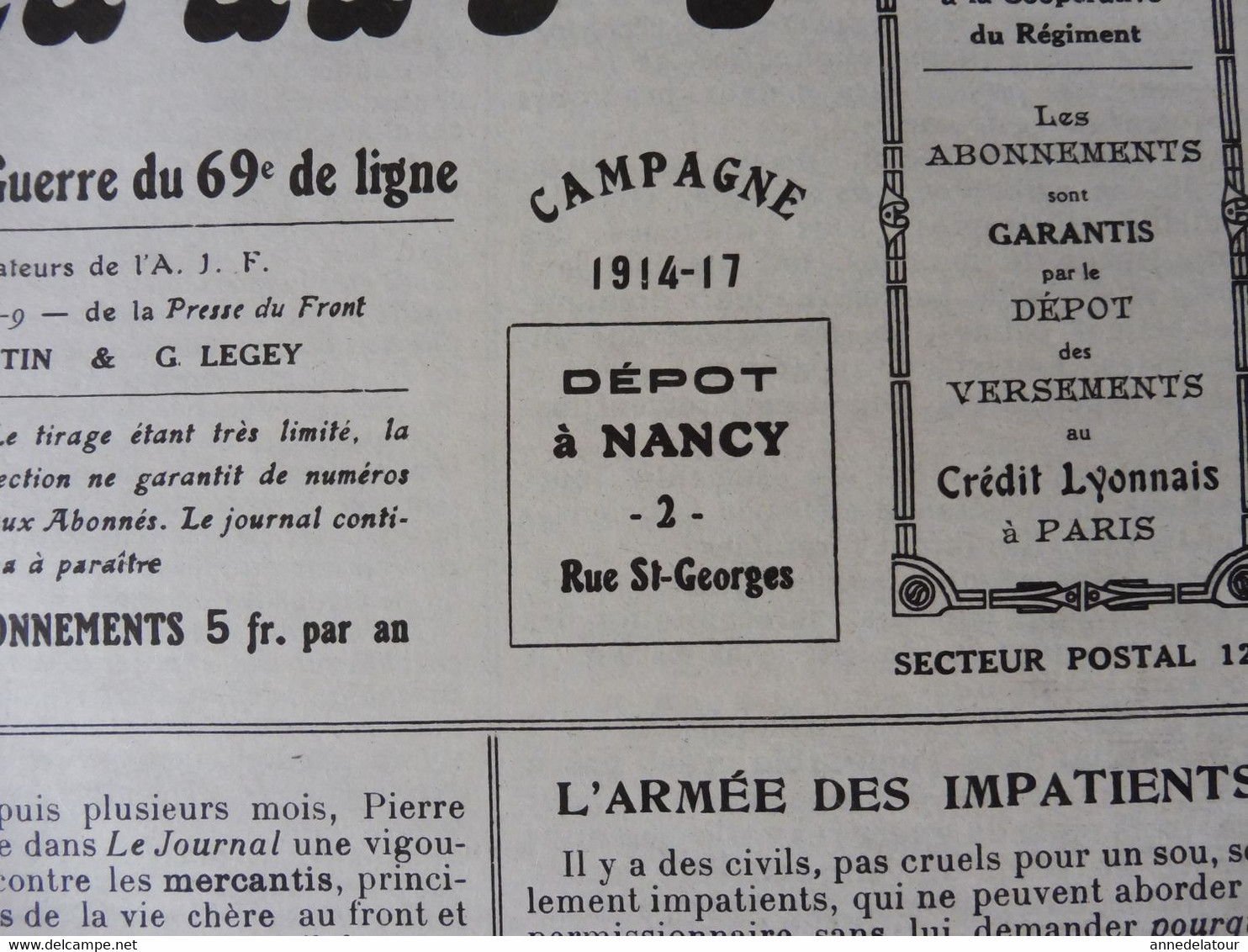 N° 12 LE POILU Du 6-9 (Journal De Guerre Du 69e De Ligne) Le Tableau D'Honneur Et Les Citations; Humour; Etc - Francese