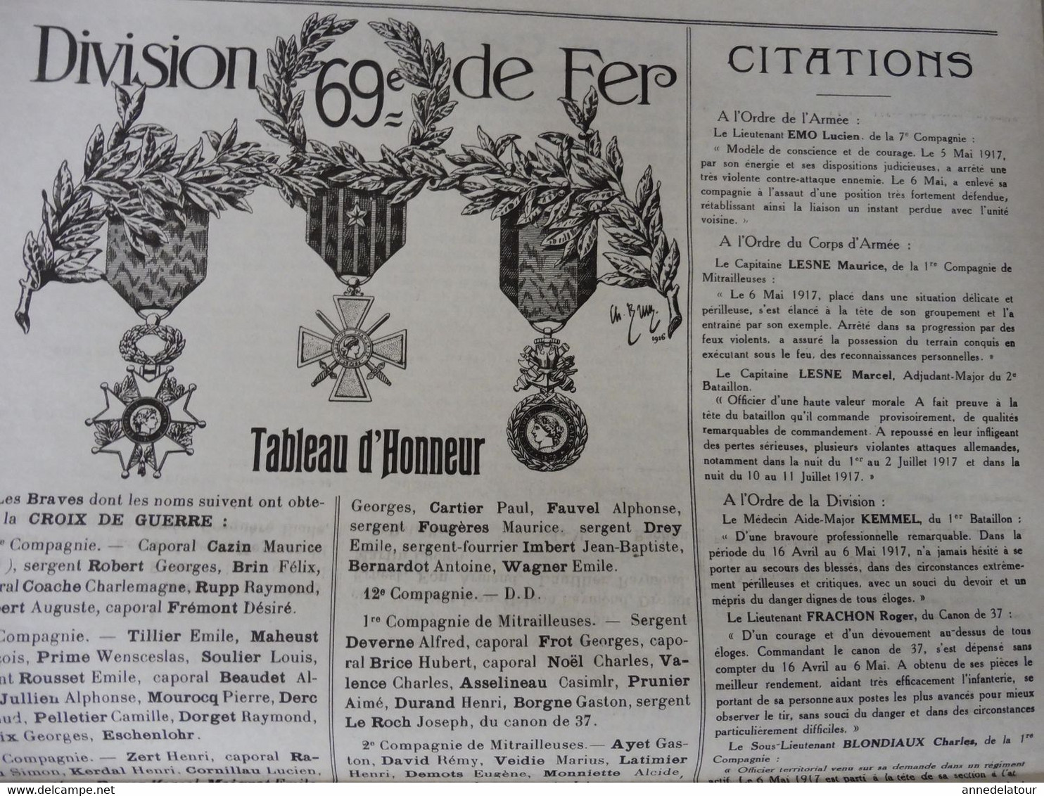 N° 12 LE POILU du 6-9 (Journal de Guerre du 69e de ligne) Le Tableau d'Honneur et les Citations; Humour; etc