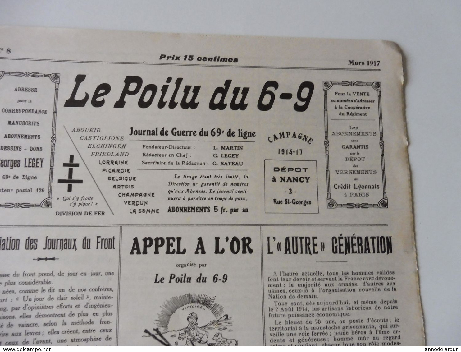 N° 8  LE POILU Du 6-9 (Journal De Guerre Du 69e De Ligne) Gala Au Cagibi-concert;Les Poètes De La Guerre ;  Humour; Etc - Français
