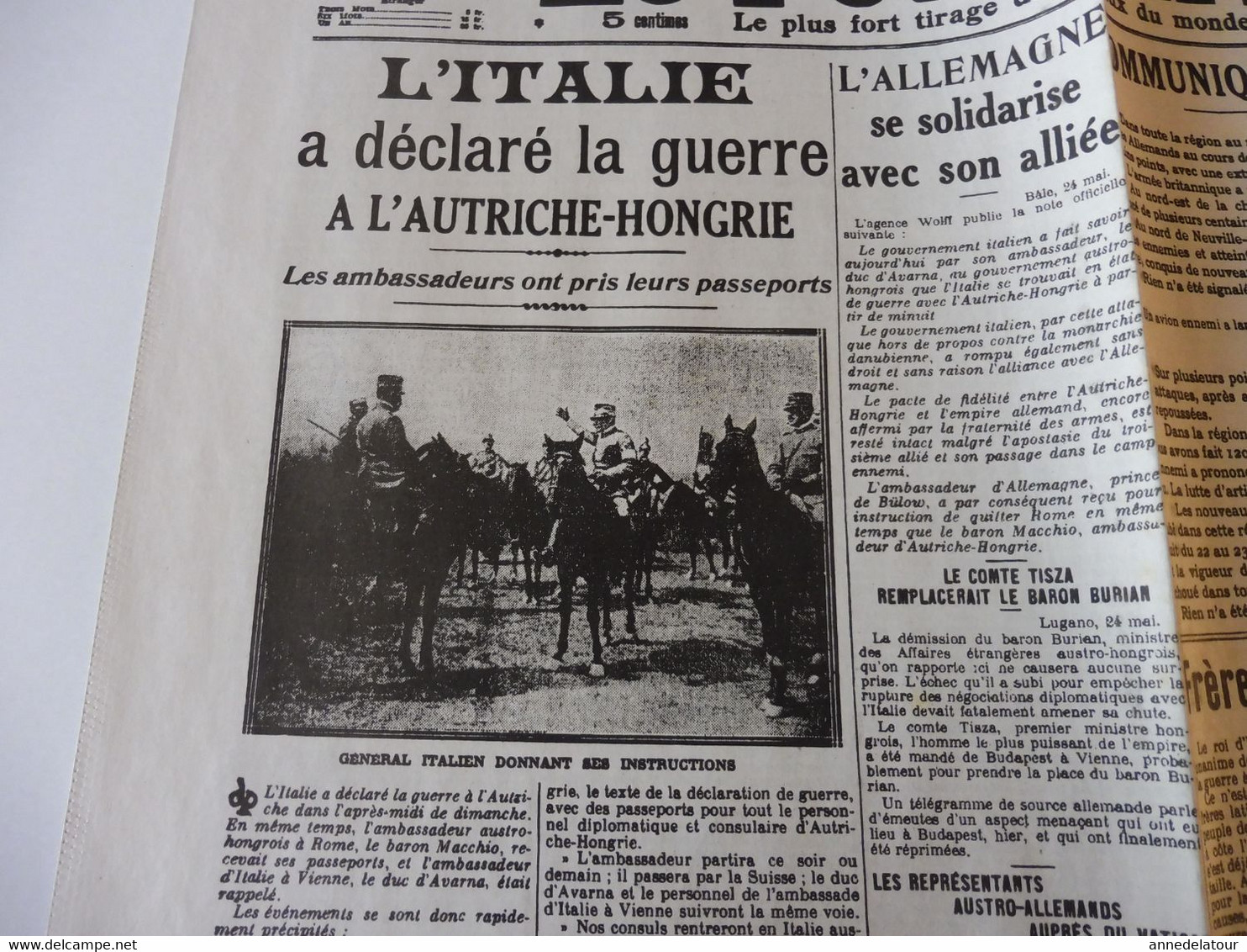 25 Mai 1915 LE PETIT PARISIEN : La Conquête Du Massif De Lorette; L'Italie A Déclaré La Guerre à L'Autriche-Hongrie; Etc - Le Petit Parisien