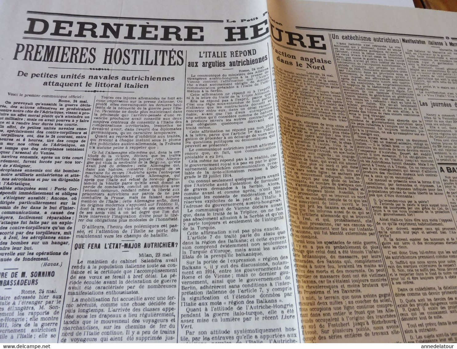 25 mai 1915 LE PETIT PARISIEN : La conquête du Massif de Lorette; L'Italie a déclaré la guerre à l'Autriche-Hongrie; etc