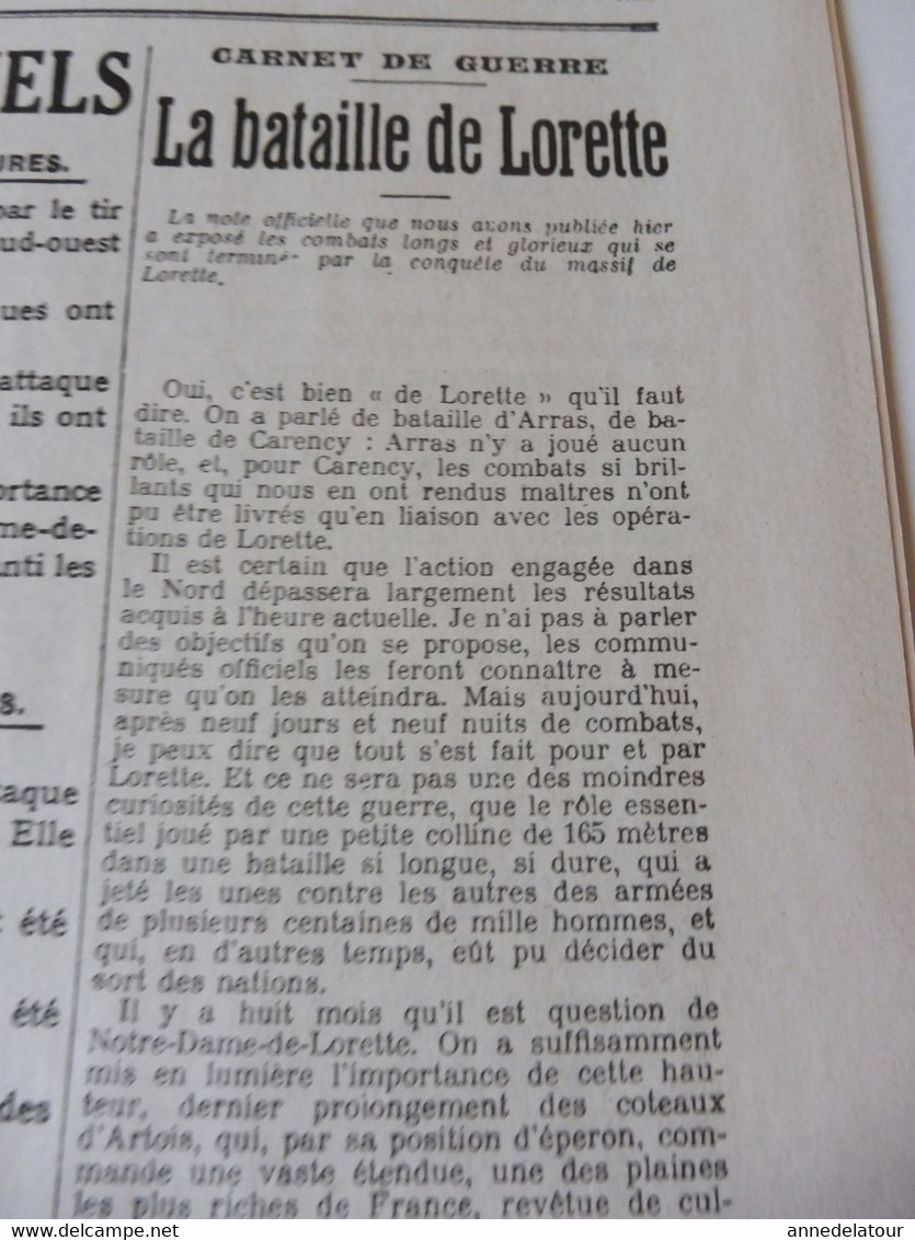 26 Mai 1915 LE PETIT PARISIEN :Bataille De Lorette; Premières Journées De La Guerre Entre L'Italie Et L'Autriche; Etc - Le Petit Parisien