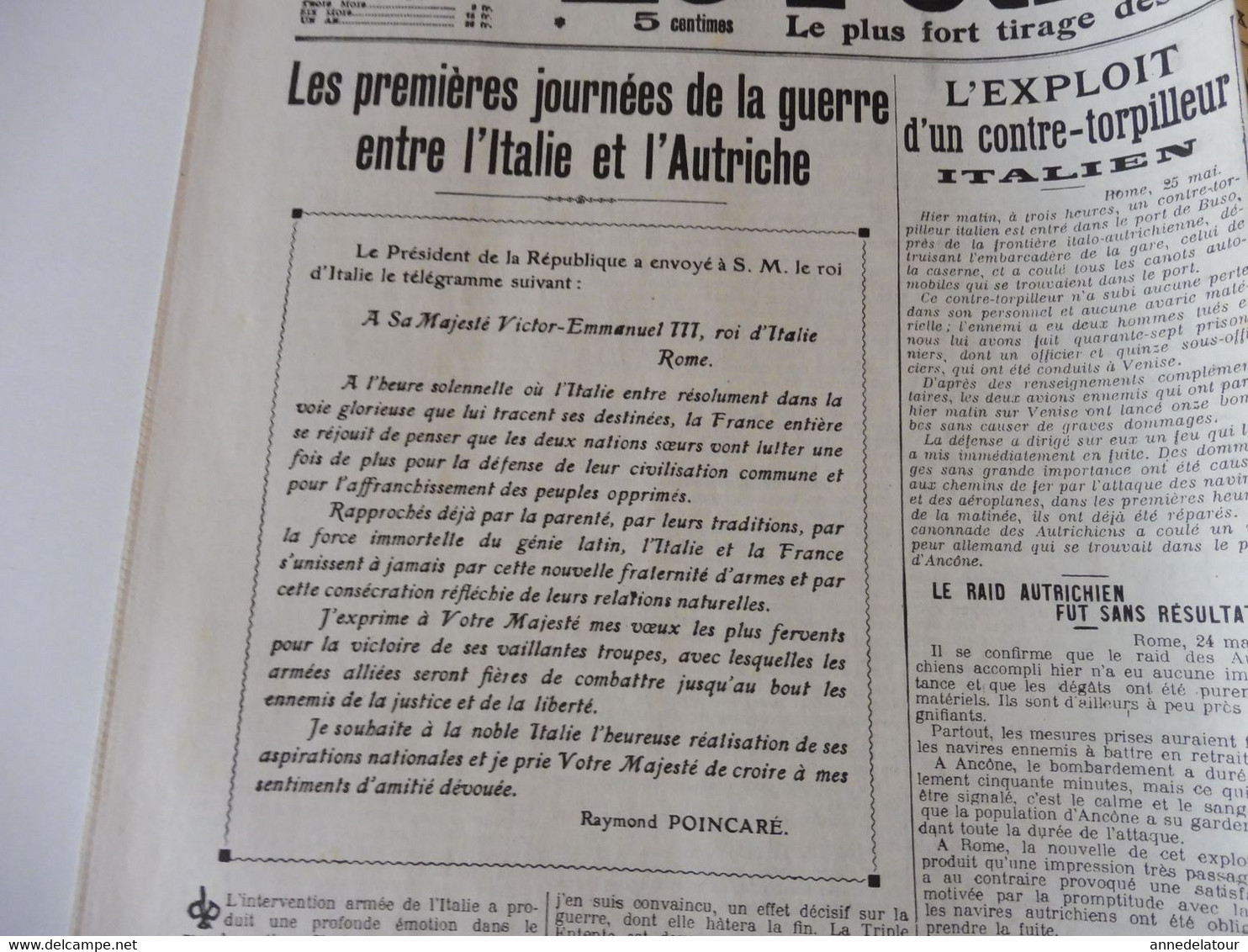 26 Mai 1915 LE PETIT PARISIEN :Bataille De Lorette; Premières Journées De La Guerre Entre L'Italie Et L'Autriche; Etc - Le Petit Parisien