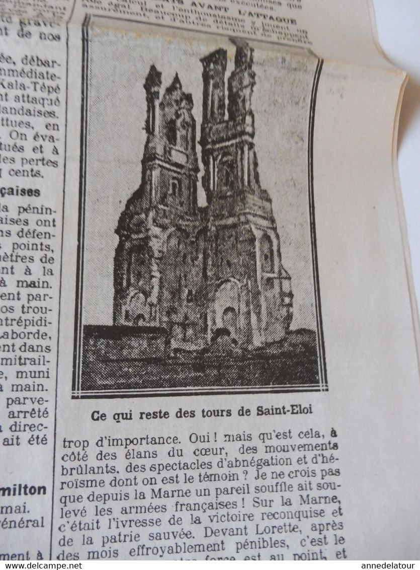 26 mai 1915 LE PETIT PARISIEN :Bataille de Lorette; Premières journées de la guerre entre l'Italie et l'Autriche; etc