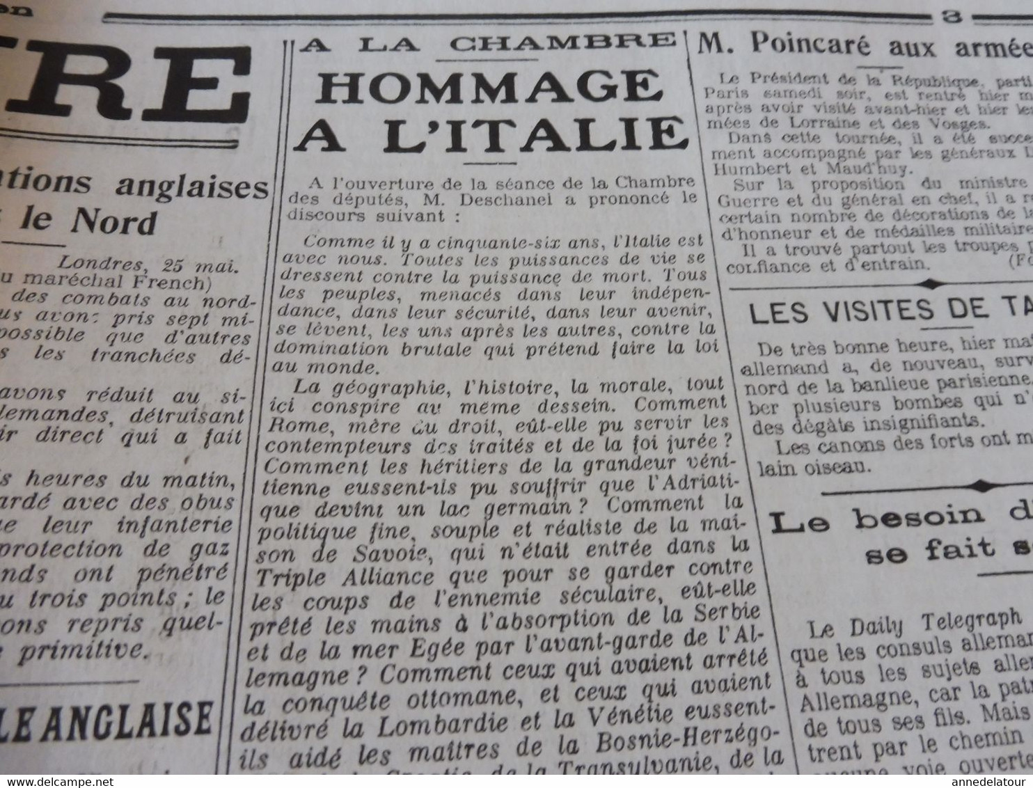 26 mai 1915 LE PETIT PARISIEN :Bataille de Lorette; Premières journées de la guerre entre l'Italie et l'Autriche; etc