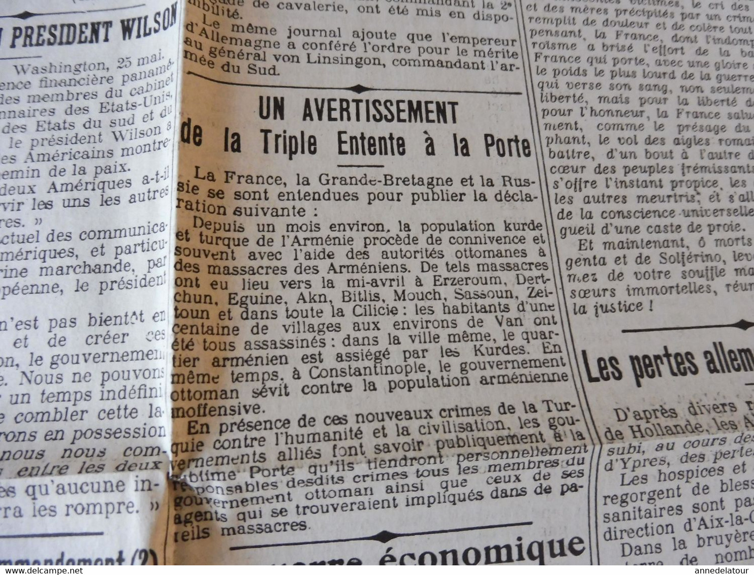 26 mai 1915 LE PETIT PARISIEN :Bataille de Lorette; Premières journées de la guerre entre l'Italie et l'Autriche; etc