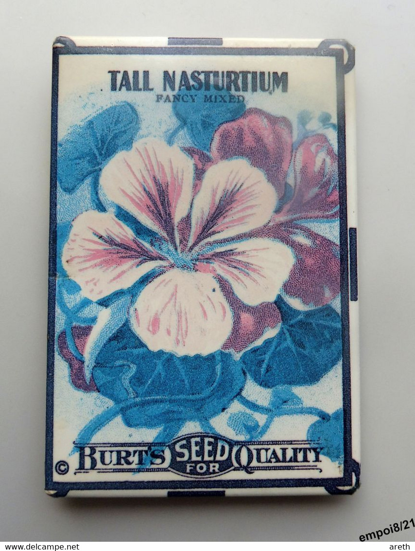 Vintage Magnet  Publicitaire TALL NASTURTIUM Burt's Seed For Quality - Made In USA -  8 X 5,5 Cm - Advertising