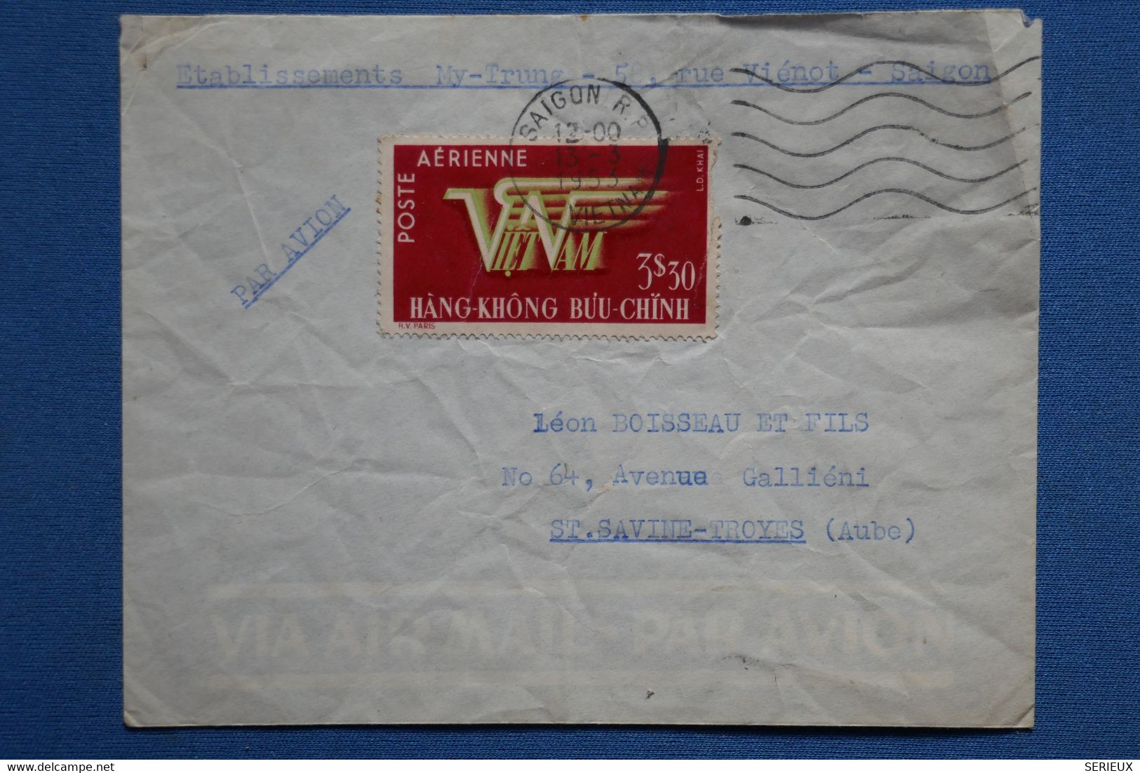 ¤12 FRANCE  BELLE  LETTRE 1960  SAIGON POUR ST SAVINE FRANCE+AEROPHILATELIE +AFFRANCH . PLAISANT - Primi Voli