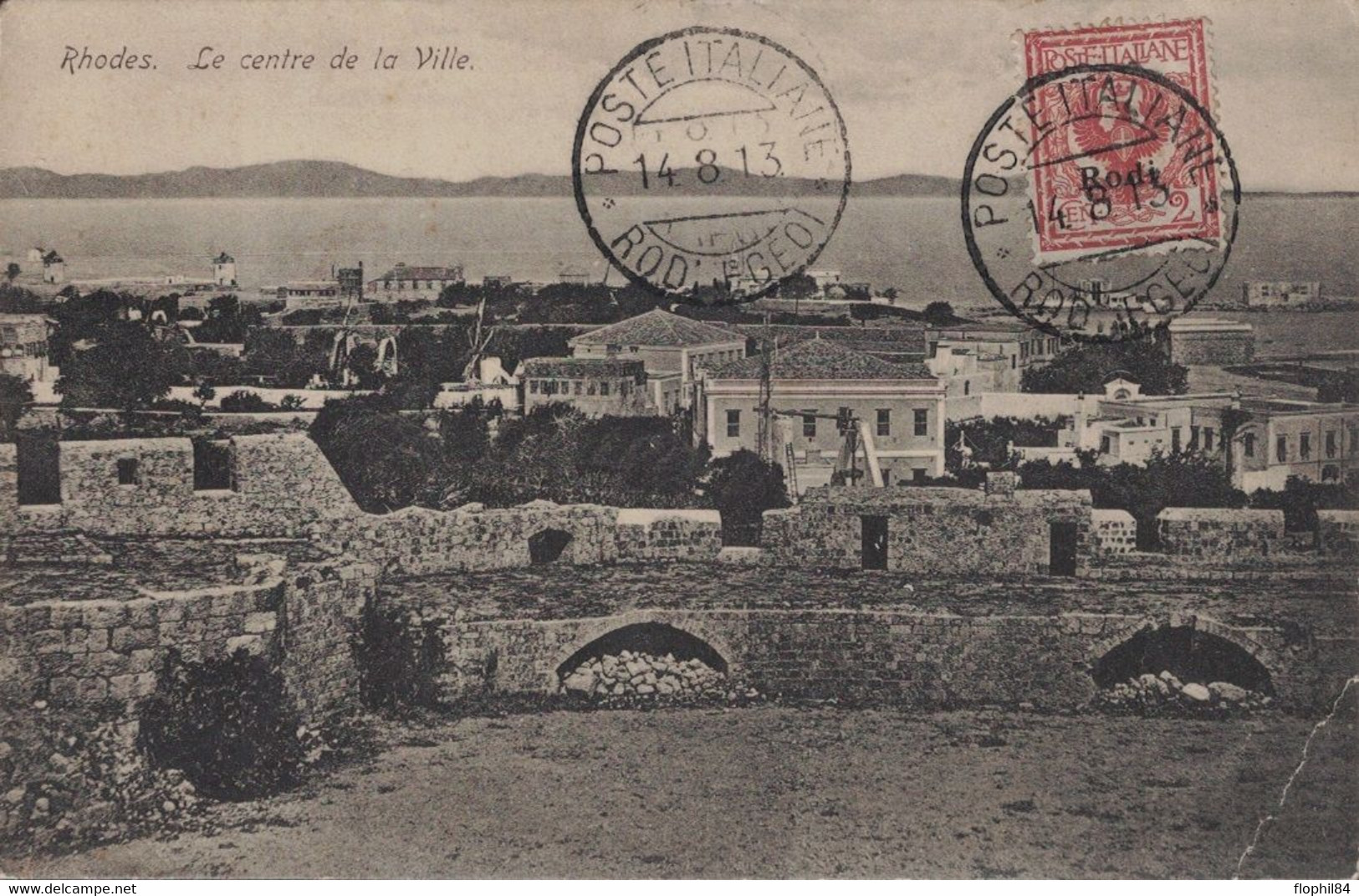 RHODES - RODI - POSTE ITALIENNE - LE 14-3-1913 - CARTE LE CENTRE VILLE - NON CIRCULE. - Egée (Rodi)