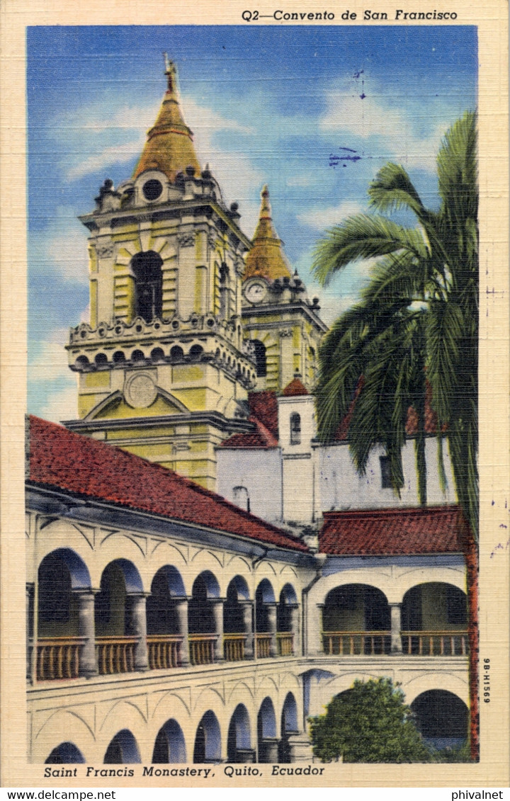 1951 ECUADOR , QUITO - WASHINGTON , T.P. CIRCULADA , CONVENTO DE SAN FRANCISCO - Equateur