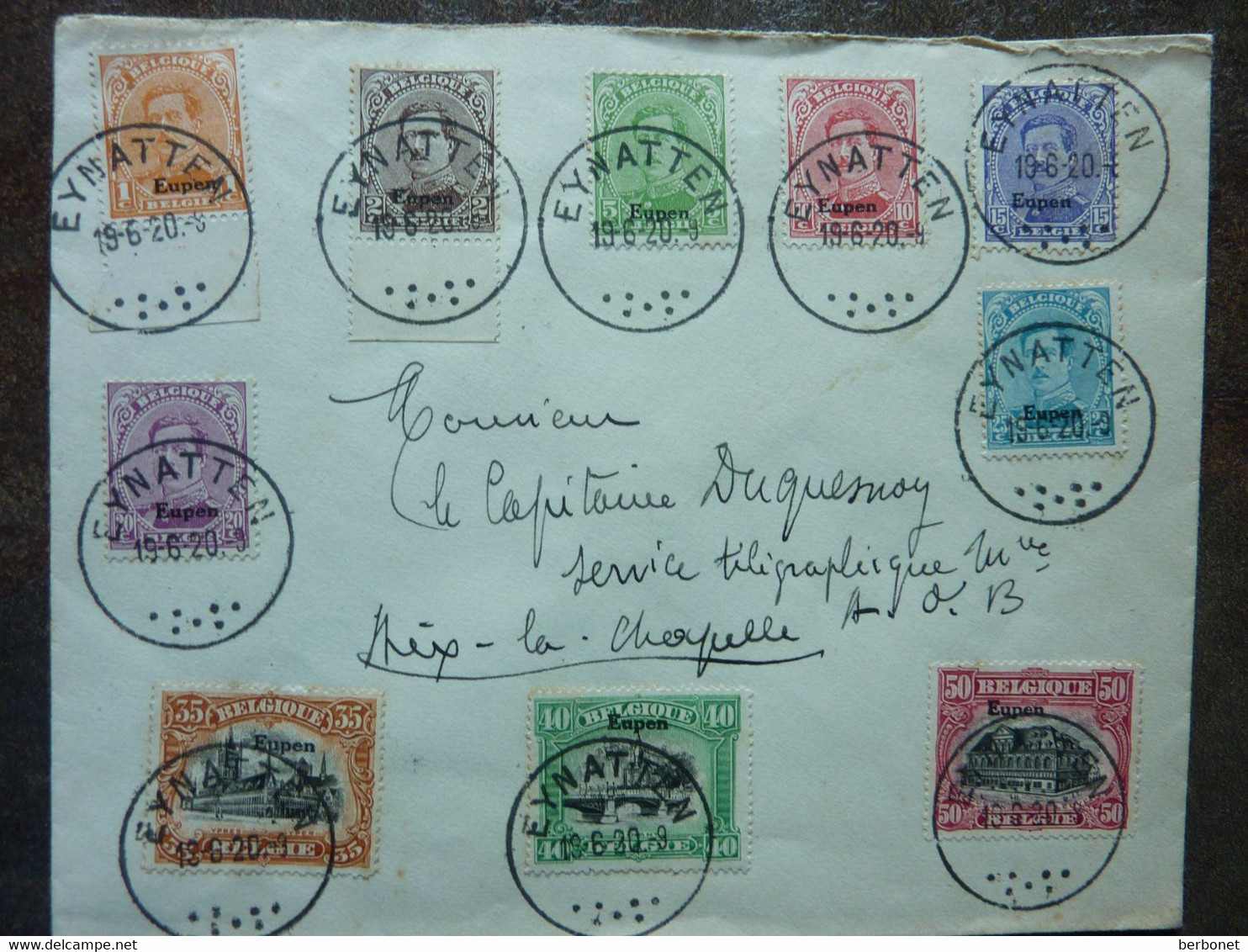 1920  Lettre10 Timbres  EUPEN   Cachet EYNATTEN   PERFECT - Storia Postale