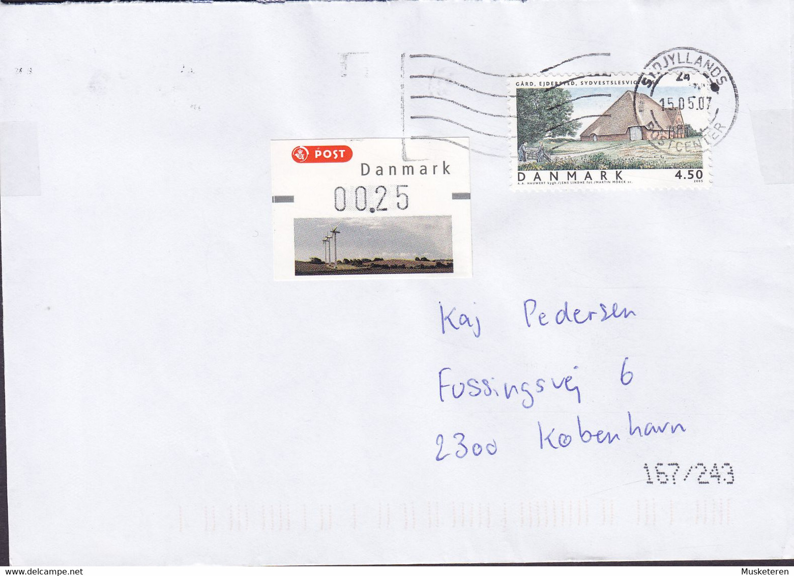 Denmark SYDJYLLANDS POSTCENTER 2007 Cover Brief ATM / Frama Label Mi. 31 Wind Mills Windkraftlagen - Automaatzegels [ATM]