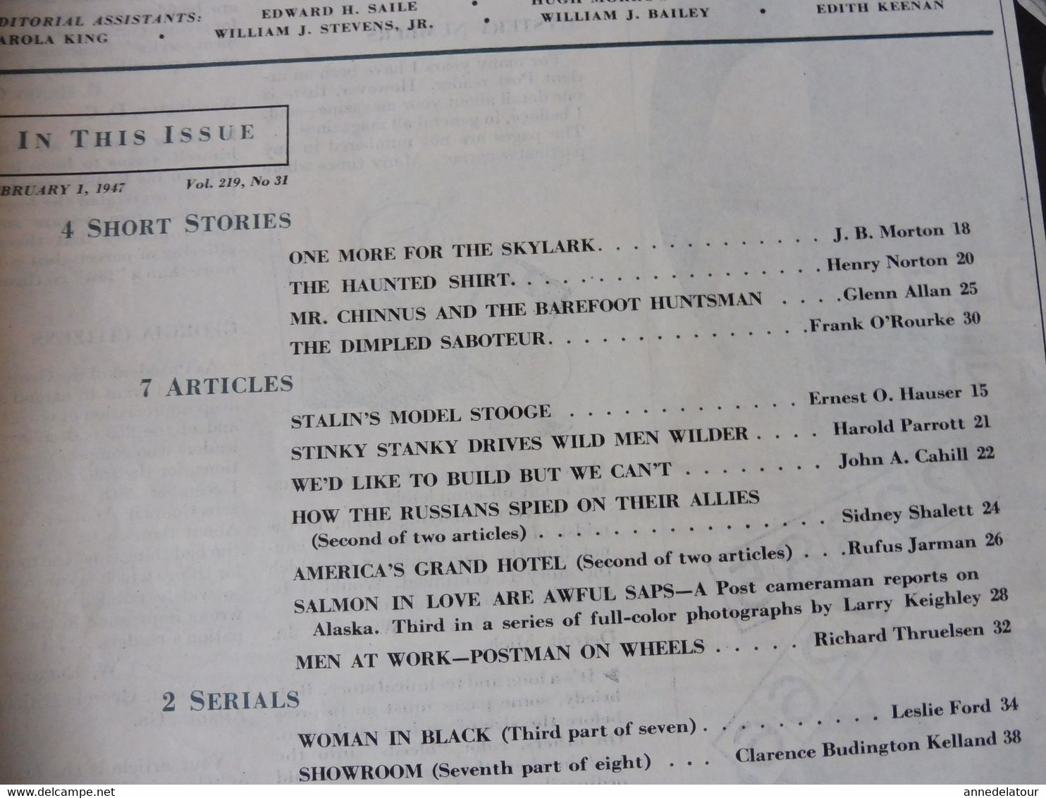 1947  POST  The Saturday Evening ;  Woman In Black;  And So And So....... - 1900-1949