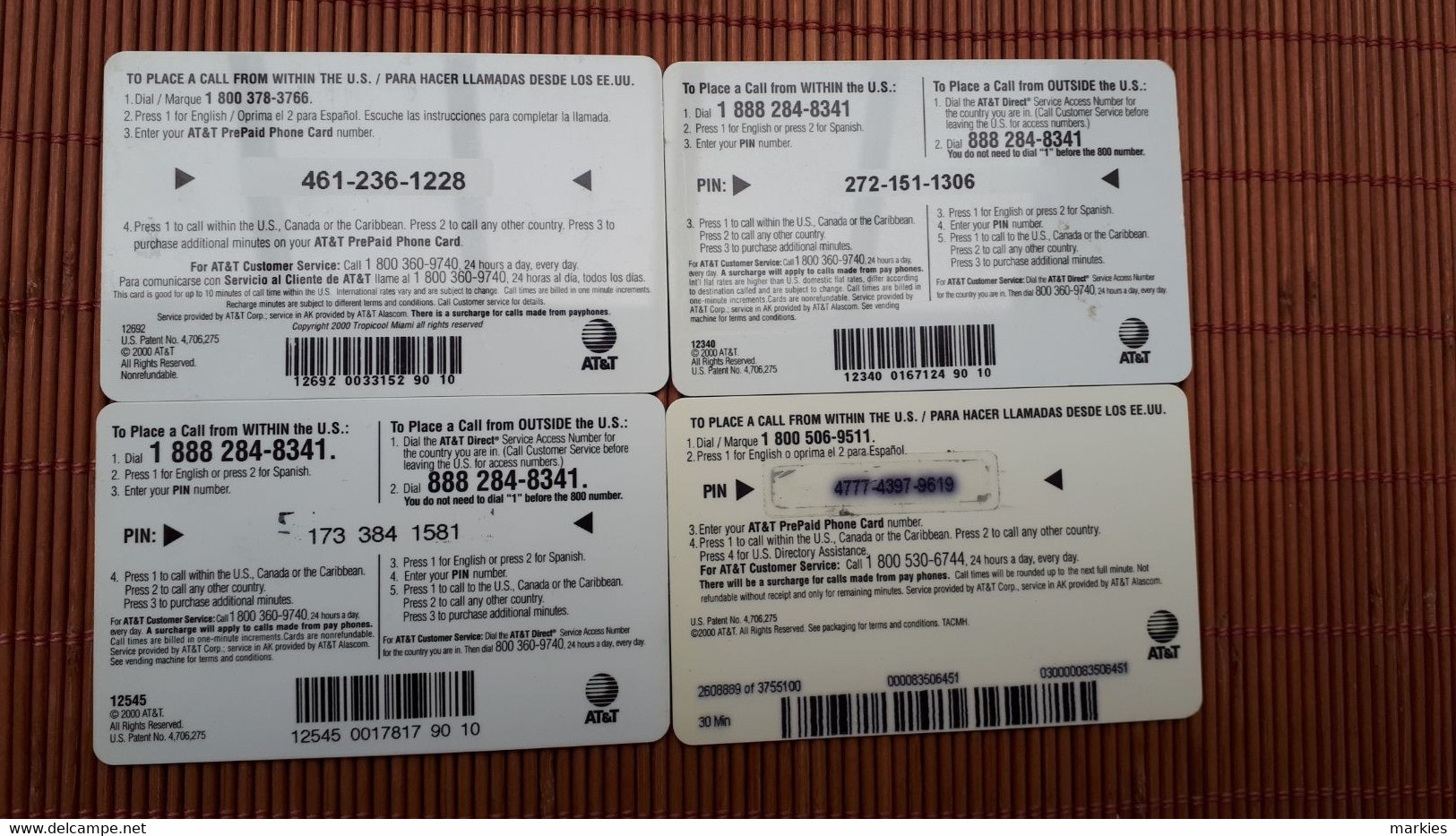 4 Prepaidcards AT 1 T Used 2 Scans Rare - AT&T