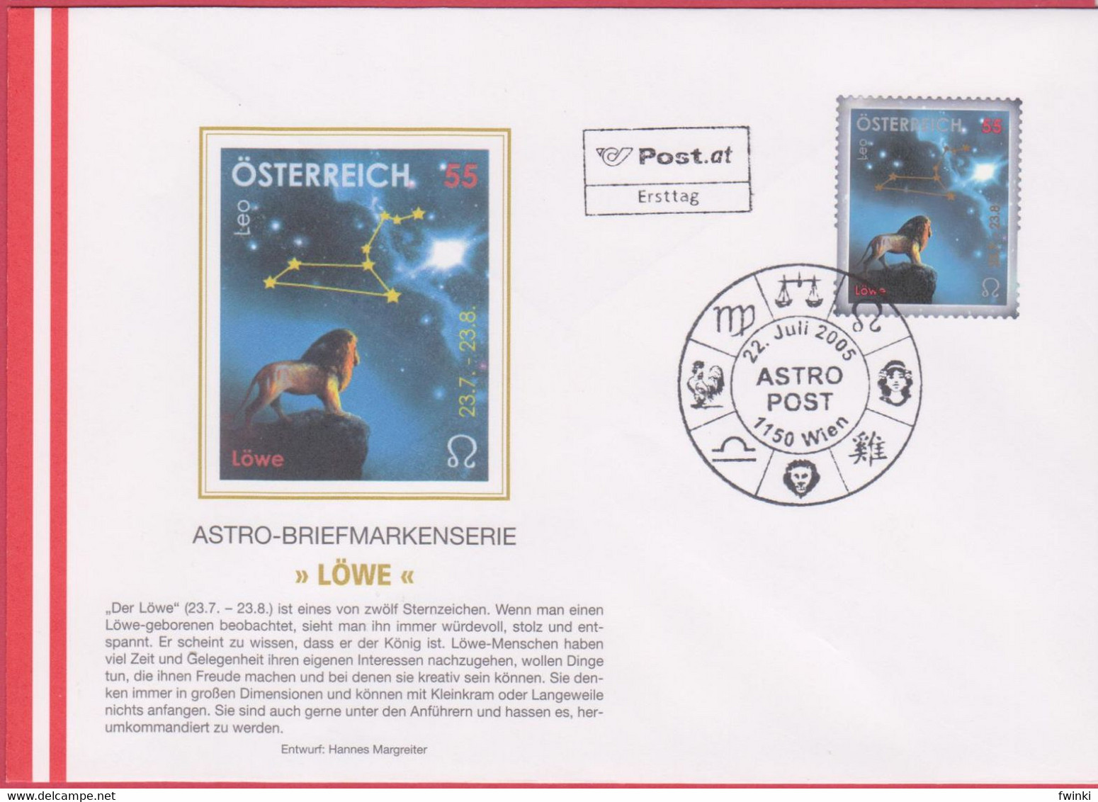 FDC 2005 - Mi 2539 (2) , Astro Set 2 - Löwe , SST 1150 Wien - FDC