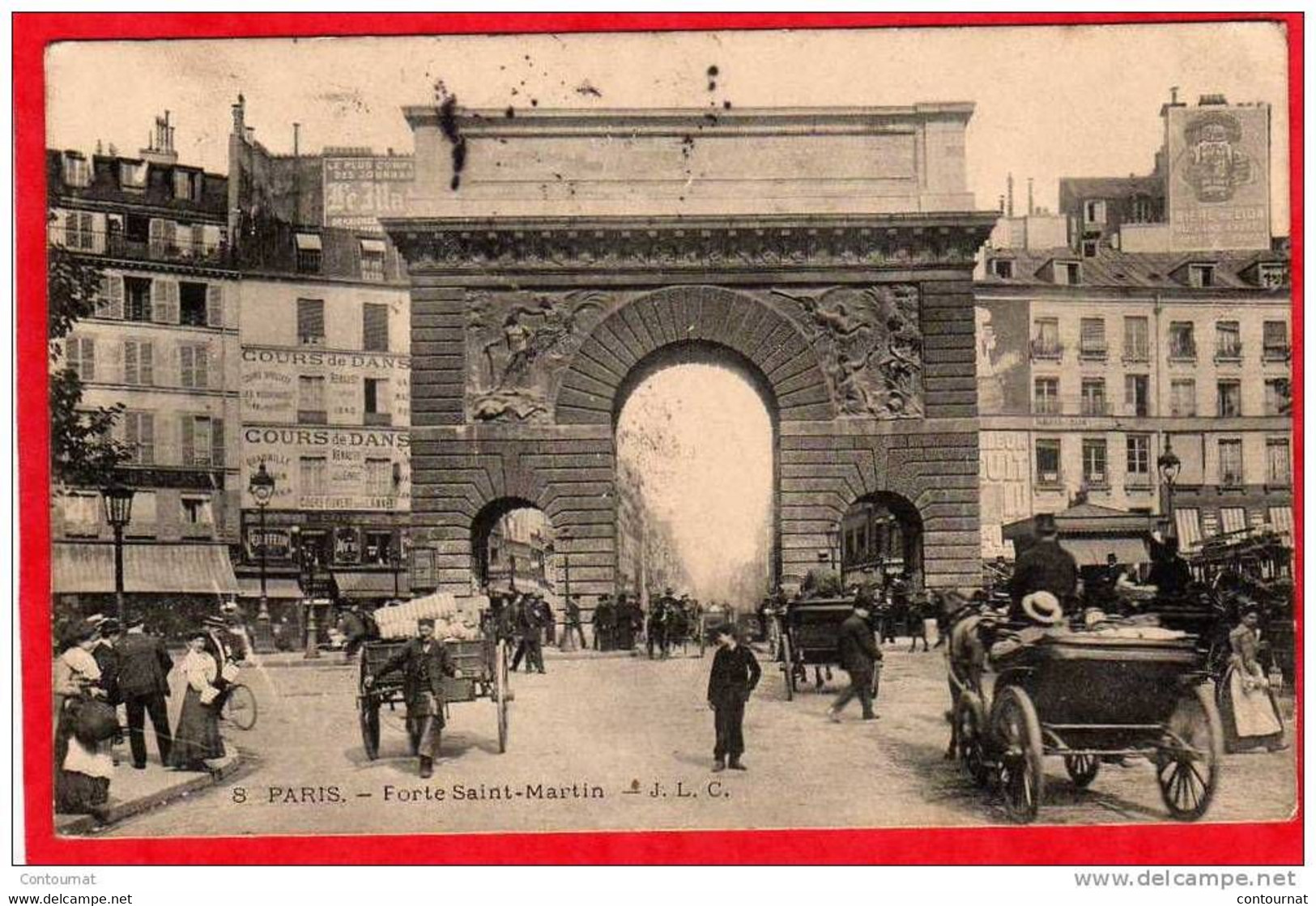 CPA 75 PARIS PORTE SAINT  MARTIN Animée Voitures 1908 - Otros Monumentos