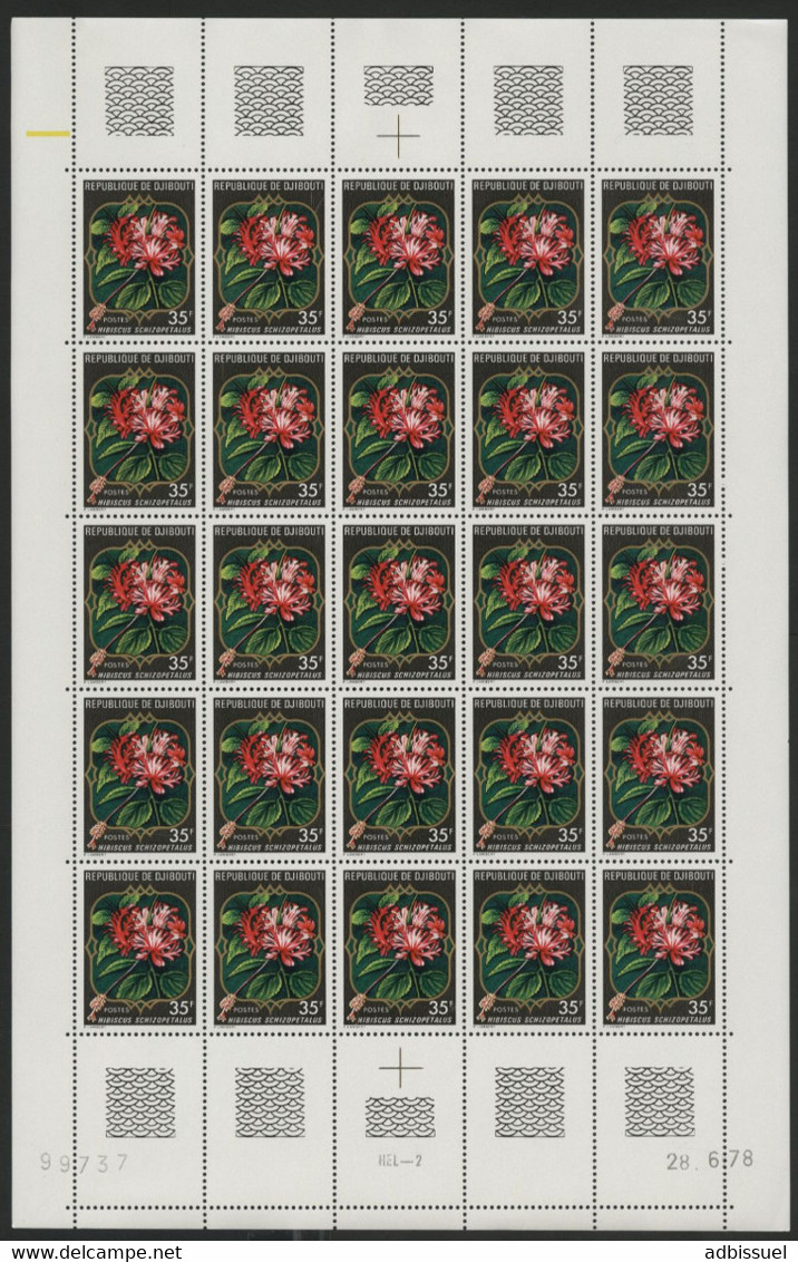 DJIBOUTI N° 483 COTE 30 € FEUILLE COMPLETE DE 25 Ex. MNH ** FLEURS FLOWER HIBISCUS SCHIZOPETALUS. TB/VG - Sonstige & Ohne Zuordnung