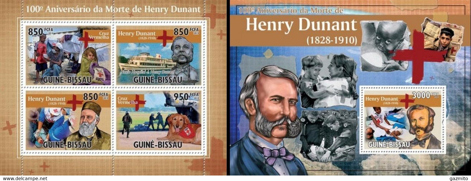 Guinea Bissau 2010, 100th Of H. Dunandt, Red Cross, 4val In BF +BF 1 - Henry Dunant