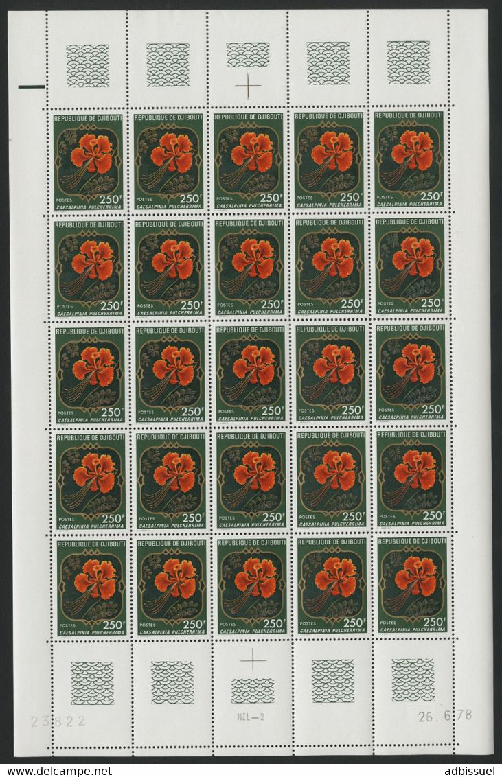 DJIBOUTI N° 485 COTE 180 € FEUILLE COMPLETE DE 25 Ex. MNH ** FLEURS FLOWER CAESALPINIA PULCHERRIMA FLAMBOYANT. TB - Sonstige & Ohne Zuordnung