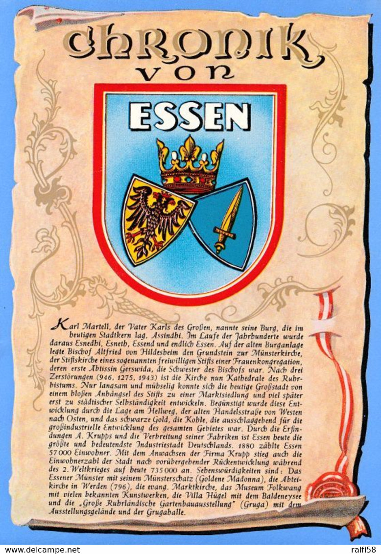 1 AK Germany / NRW * Chronikkarte Der Stadt Essen - Mit Dem Wappen Der Stadt * - Essen