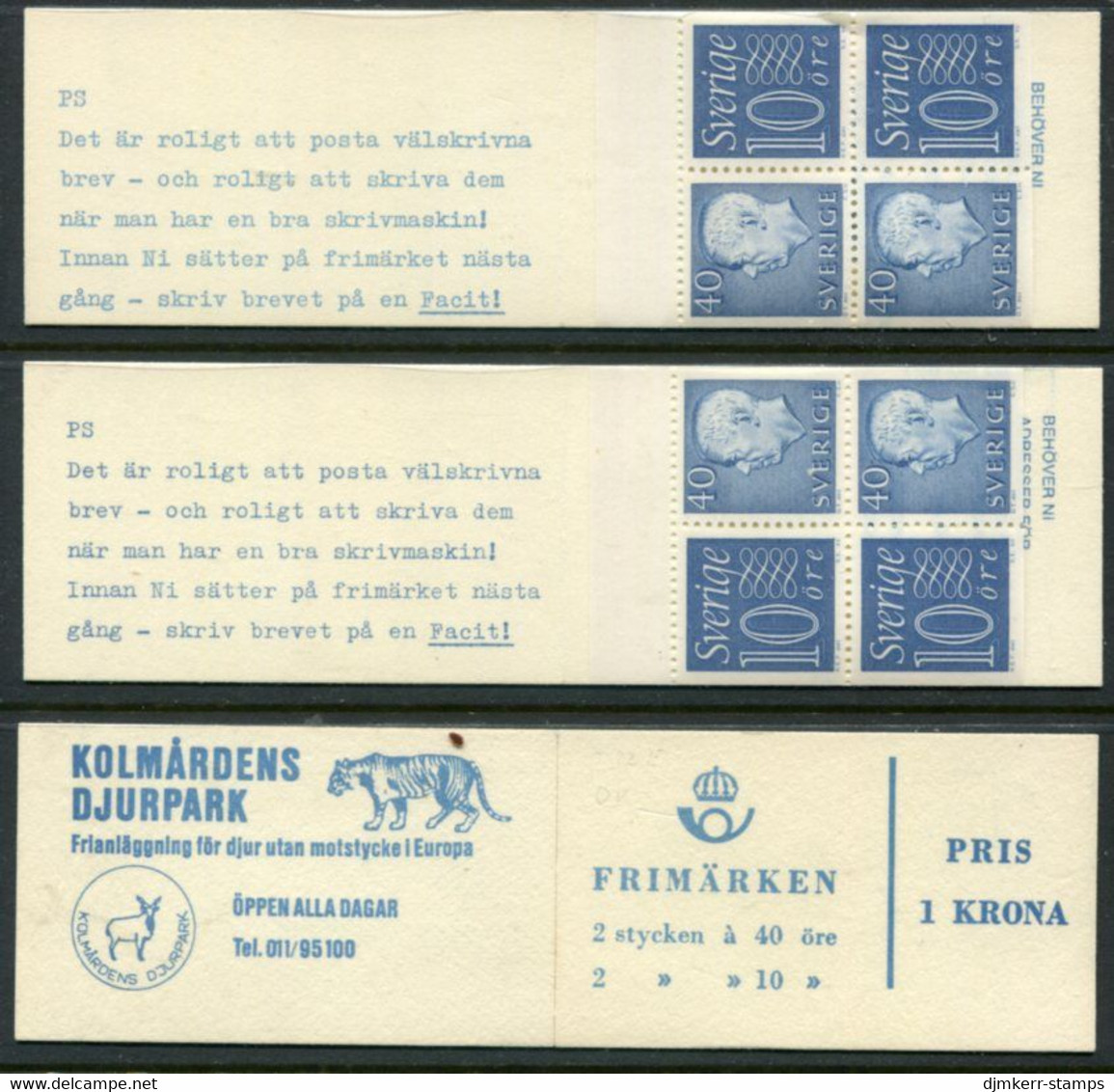 SWEDEN 1964 1 Kr Definitive Booklets MNH / **.  Michel MH 8aa-8ab - 1951-80