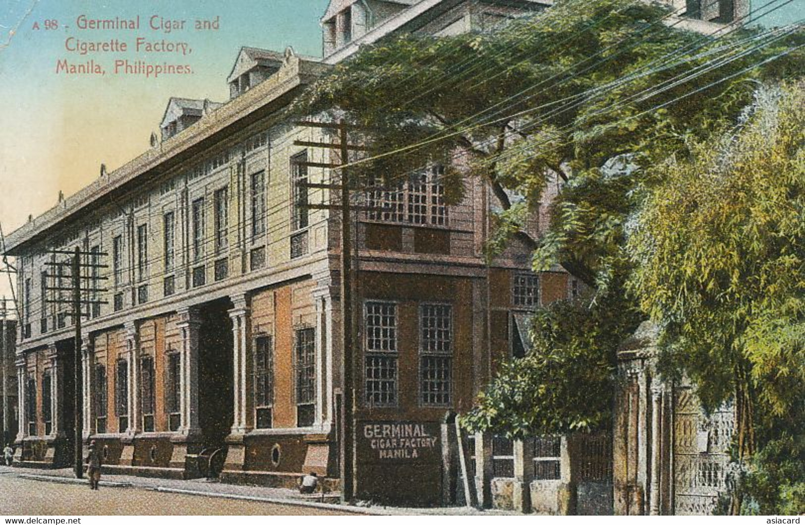 Hand Colored  Manila Germinal Cigar And Cigarette Factory Tobacco Tabac - Philippines