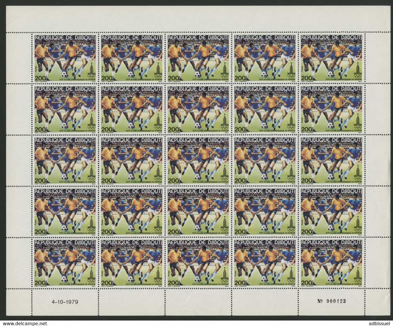 DJIBOUTI N° 511 COTE 106,25 € FEUILLE De 25 Ex. MNH ** ANNEE PREOLYMPIQUE OLYMPIC FOOTBALL SOCCER - Verano 1980: Moscu