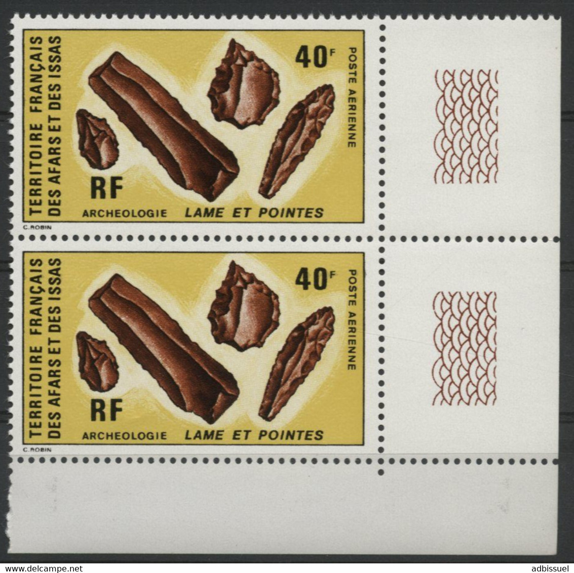 AFARS Et ISSAS COTE 18 € POSTE AERIENNE N° 89 MNH ** PAIRE. ARCHEOLOGIE ARCHEOLOGY LAME ET POINTES. TB/VG - Archäologie