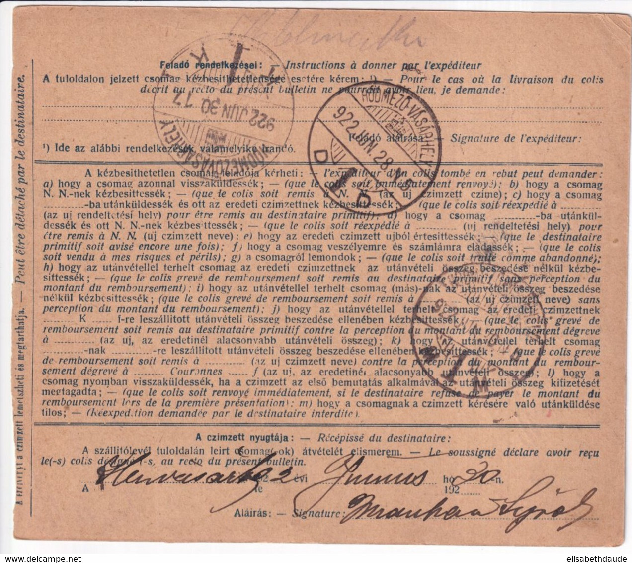 1922 - HONGRIE - CARTE ENTIER COLIS POSTAL De BUDAPEST - Ganzsachen