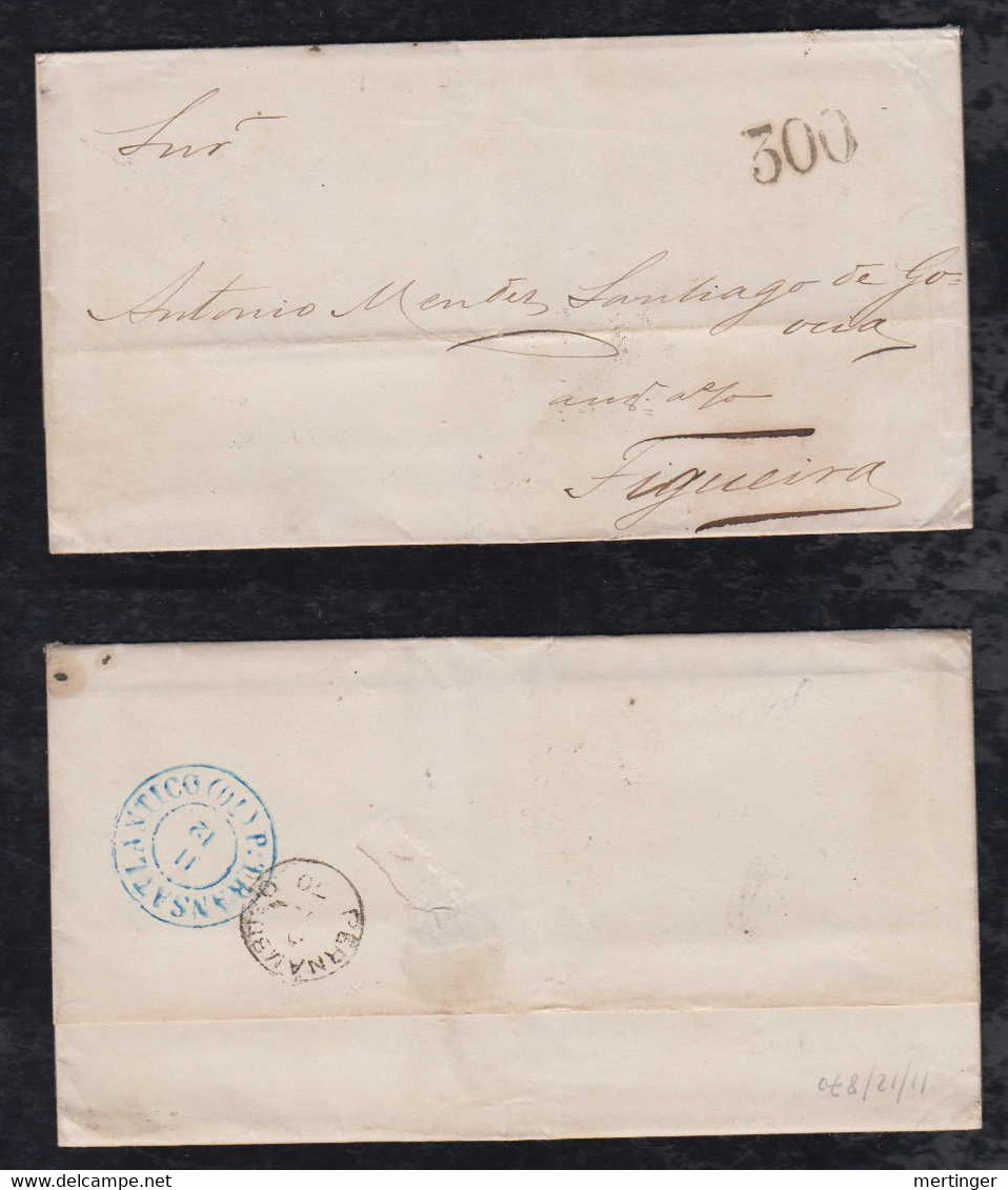 Brazil Brasil 1870 Entire Cover PERNAMBUCO To FIGUEIRA Portugal TAX 300 Reis - Covers & Documents