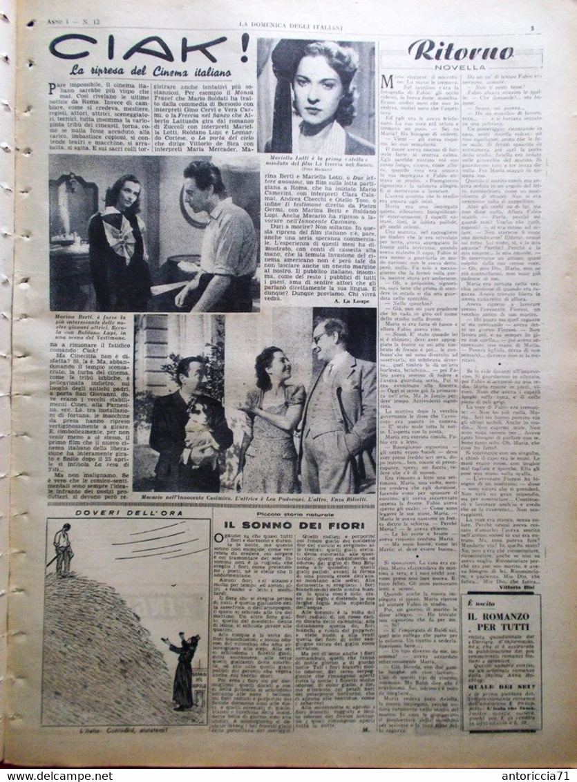 La Domenica Degli Italiani Corriere 12 Agosto 1945 WW2 Pétain Costituente Cinema - Guerra 1939-45