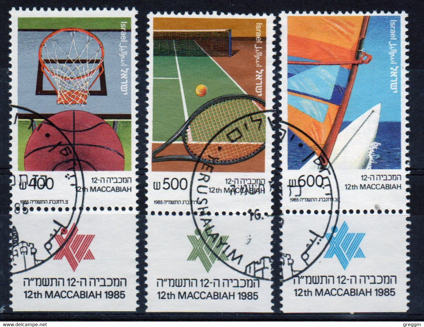 Israel Set Of Stamps From 1985 To Celebrate Makkabiade Games In Fine Used With Tabs - Gebruikt (met Tabs)