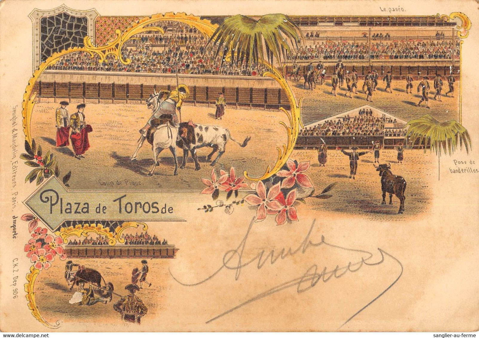 CPA TAUROMACHIE PLAZA DE TOROS CPA PRECURSEUR ESPAGNE LITHO (dos Non Divisé  CORRIDA - Corrida