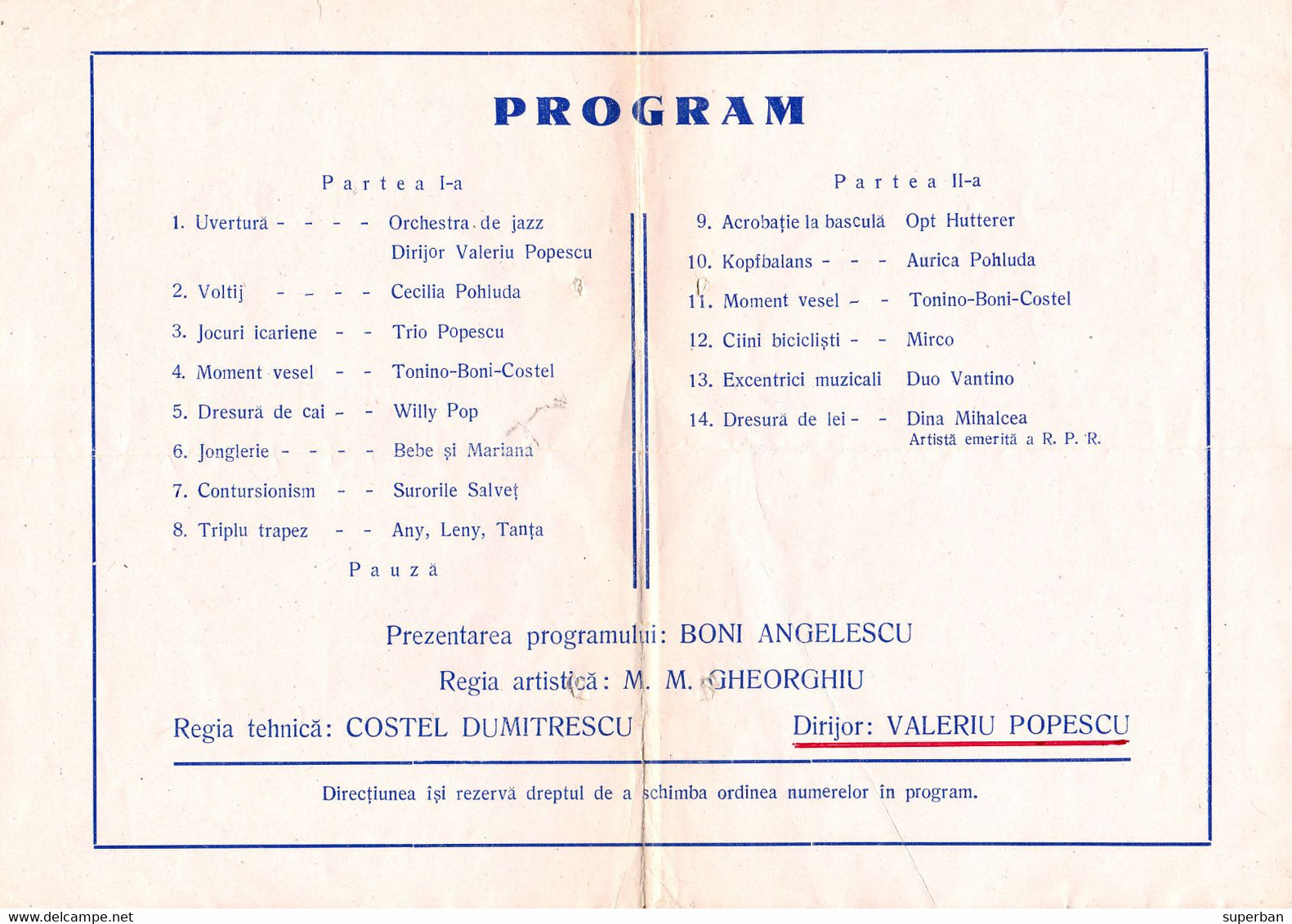 PUBLICITÉ / ADVERTISING - ROMANIA : CIRQUE De BUCAREST / STATE CIRCUS Of BUCHAREST - DÉPLIANT / PROGRAMME 1957 (ah795) - Circo