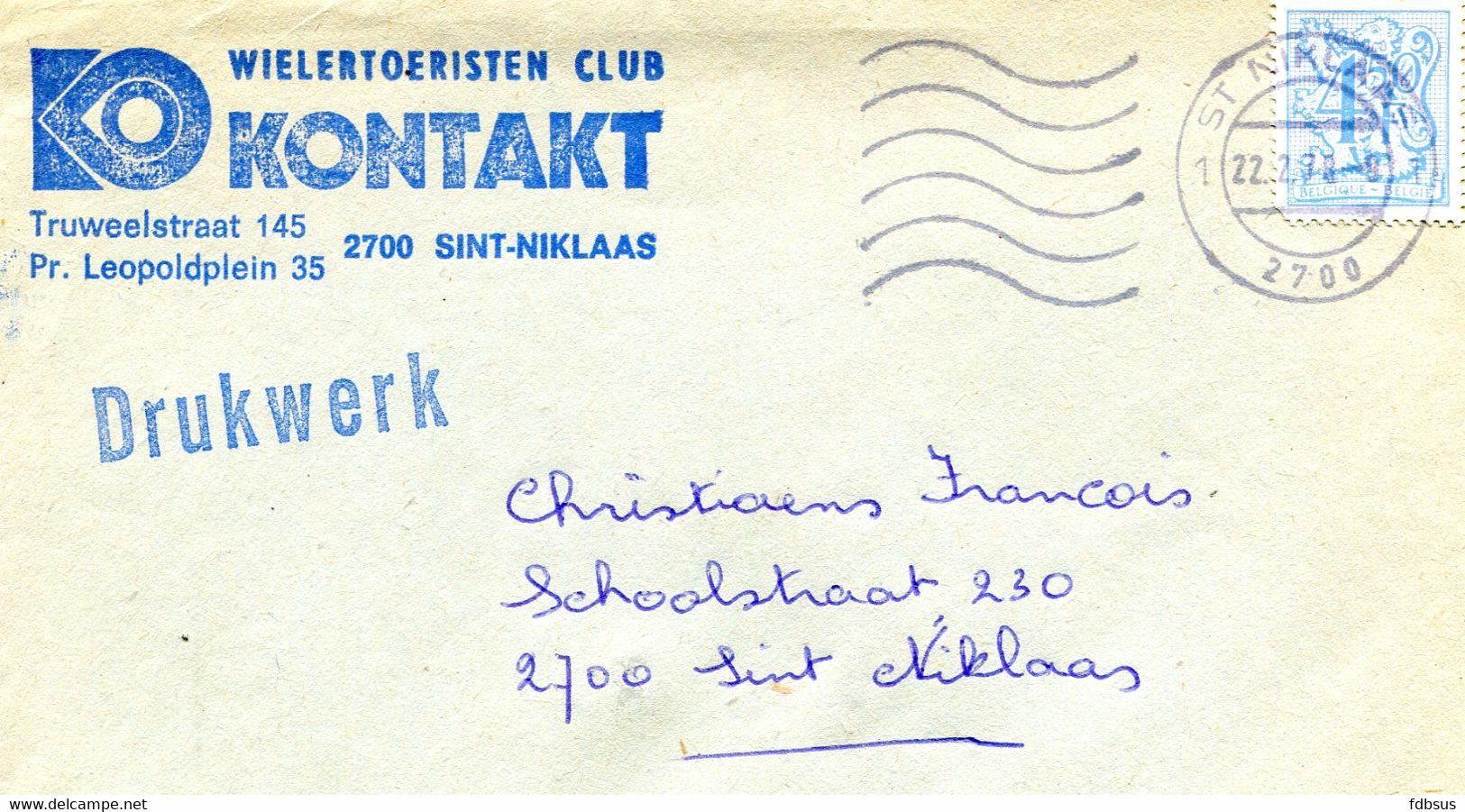 1978 Enveloppe Gefr. 4.50 Fr Catnr 1839 Van WTC KONTAKT St Niklaas - 1977-1985 Zahl Auf Löwe (Chiffre Sur Lion)
