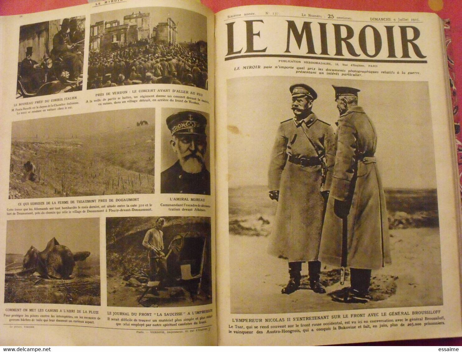 Le miroir recueil reliure 1916 (année complète 53 n° ). guerre 14-18 très illustrée, documentée. zeppelin avion soldats